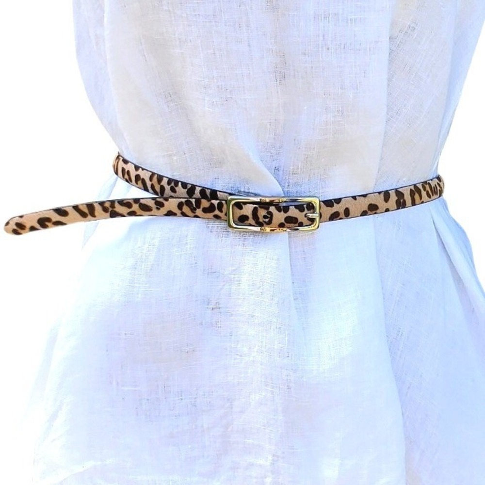 Ralph Lauren RRL Reversible Leopard Calf Hair & Black Patent Skinny Belt